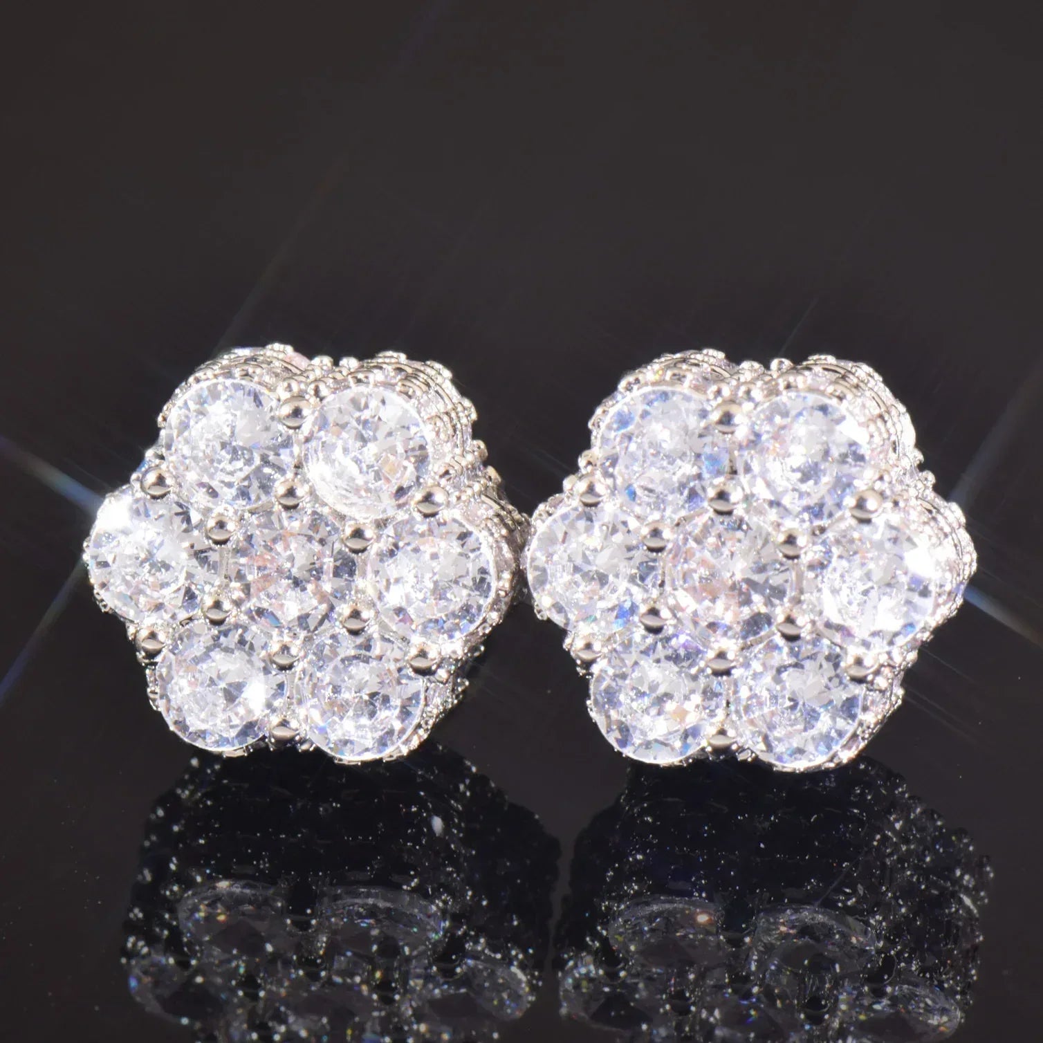 Round Zircon Stud Earrings with 925 Silver Needle | Iced Out Copper Earrings for Men & Women | Caratix Jewelry - CaratixJewelry